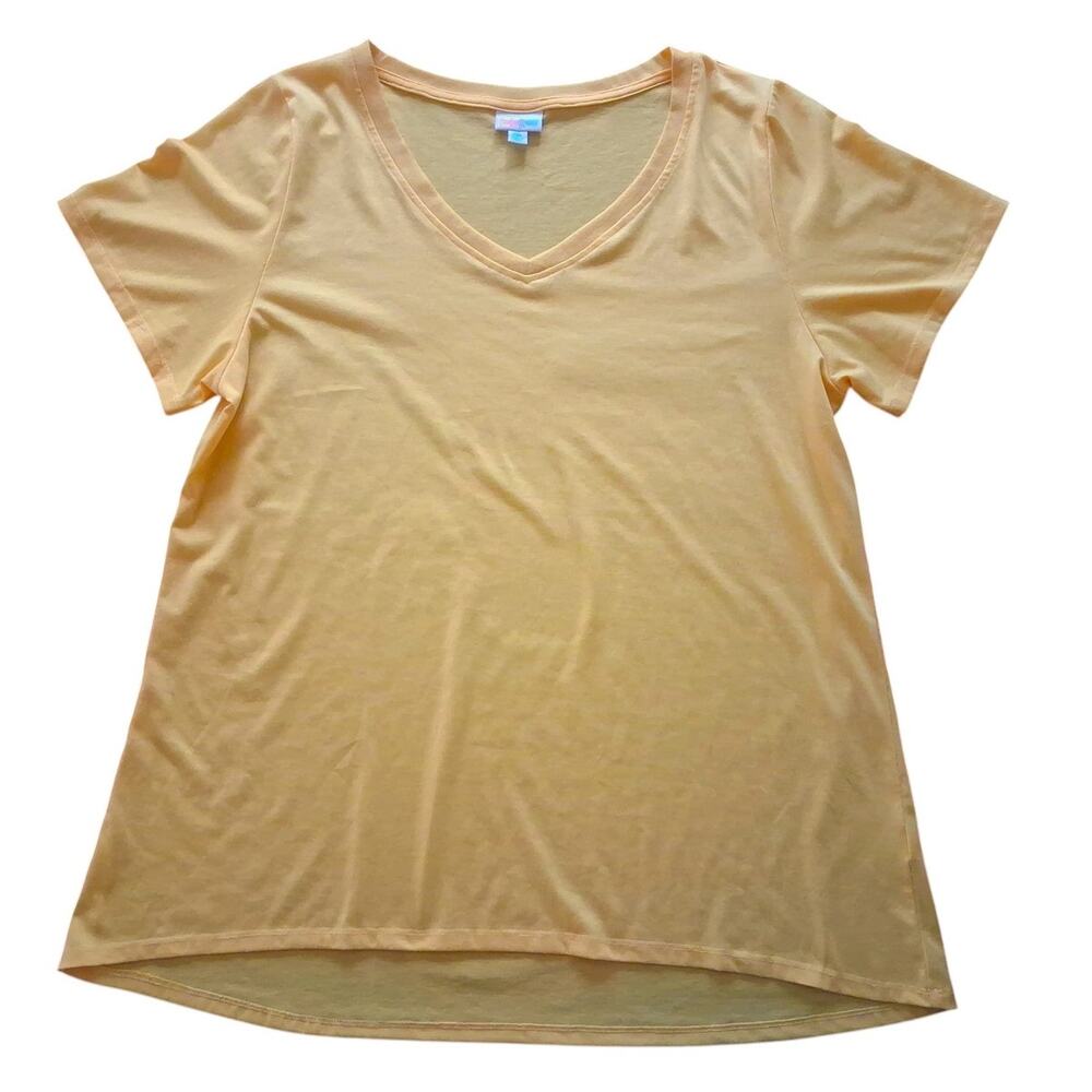 LuLaRoe Womens Yellow T-shirt Short Sleeve V-neck Size 2XL